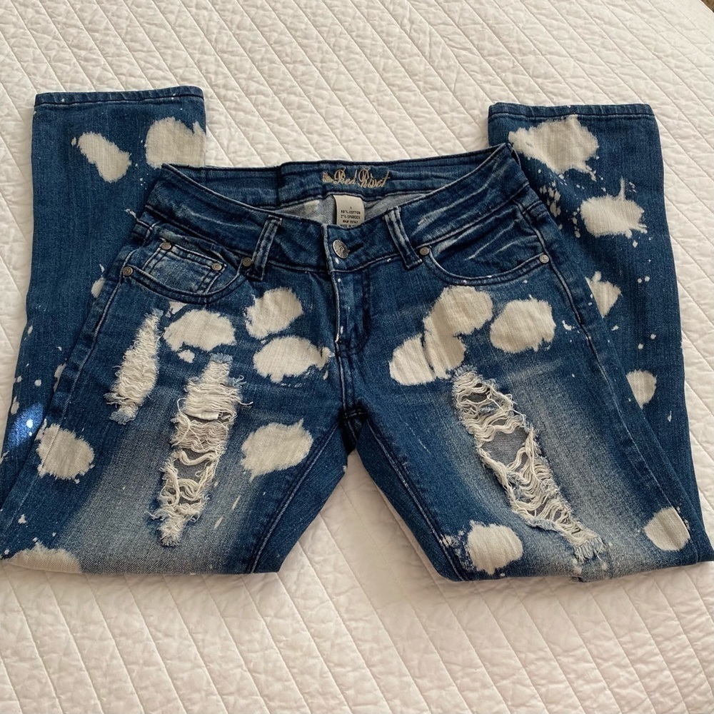 2/$25 Red Rivet Bleached, Destroyed Jeans. Size 1
